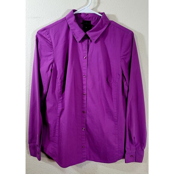 Worthington Purple Button Up Pointed Collar Top 10 Lightweight Long Sleeves Soft - Picture 6 of 7